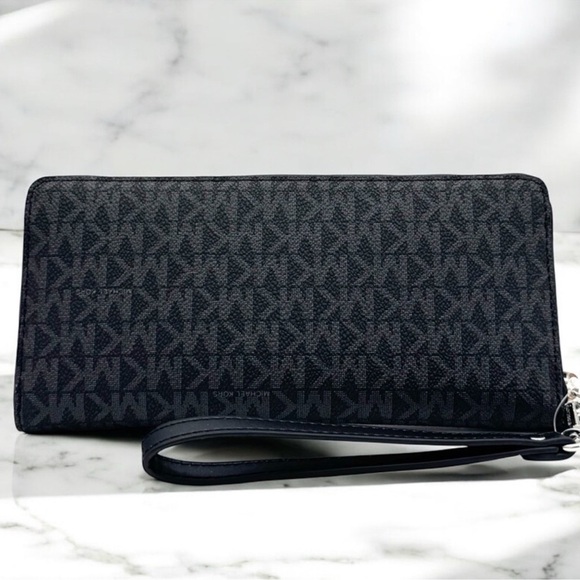 Michael Kors Large Continental Wallet Wristlet Black Signature - Picture 5 of 8